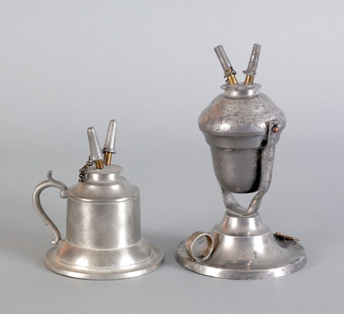 Appraisal: Two New York pewter fluid lamps mid th c by