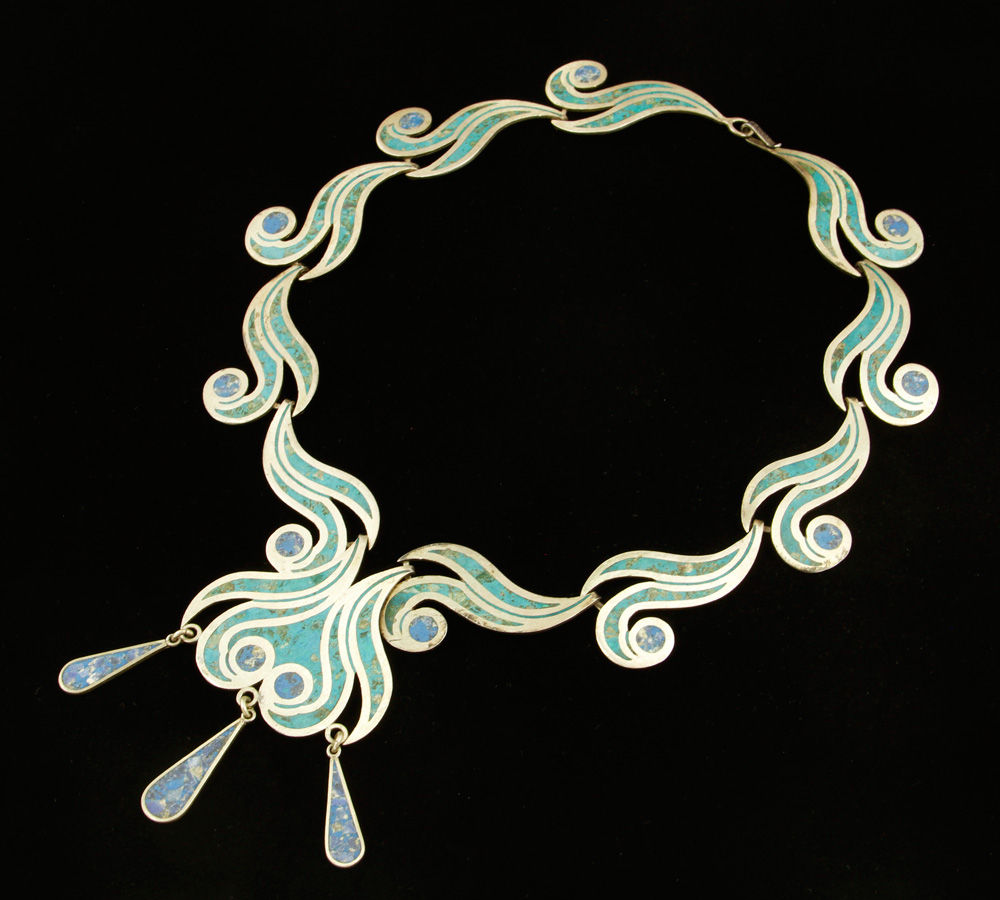 Appraisal: A - Taxco Necklace Taxco necklace sterling silver and turquoise