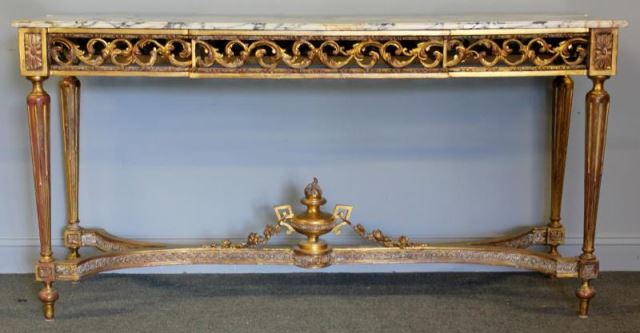 Appraisal: P Rousseau Marbletop Carved Giltwood Consoleor Center Table From a