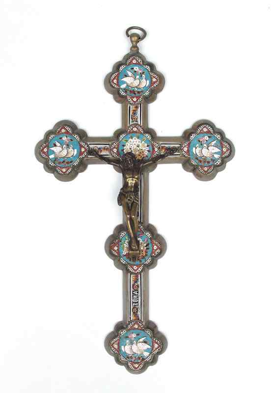 Appraisal: ITALIAN MICRO MOSAIC CRUCIFIX Mixed metal body with micro mosaic