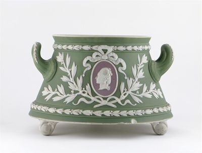 Appraisal: A Wedgwood three-colour Jasperware jardini re each side applied with