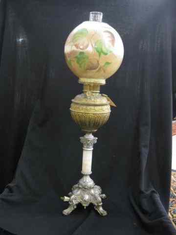 Appraisal: Bradley Hubbard Banquet Lamp handpainted globe on fancy metalwork and