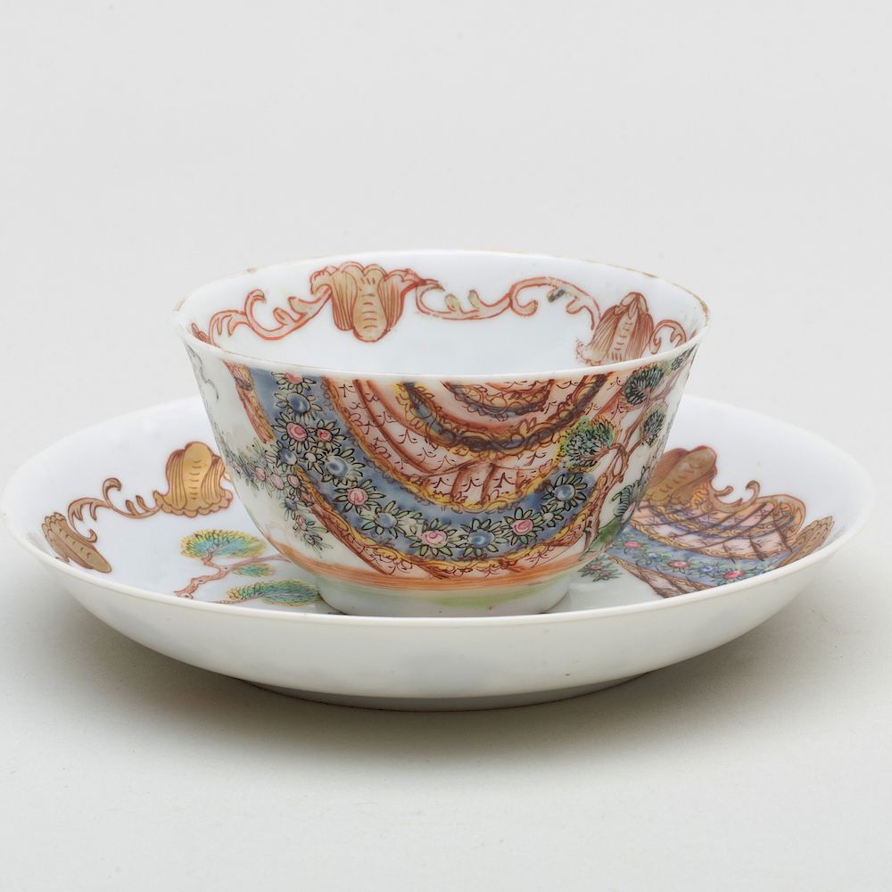 Appraisal: Chinese Export Porcelain Teabowl and Saucer Decorated for the European