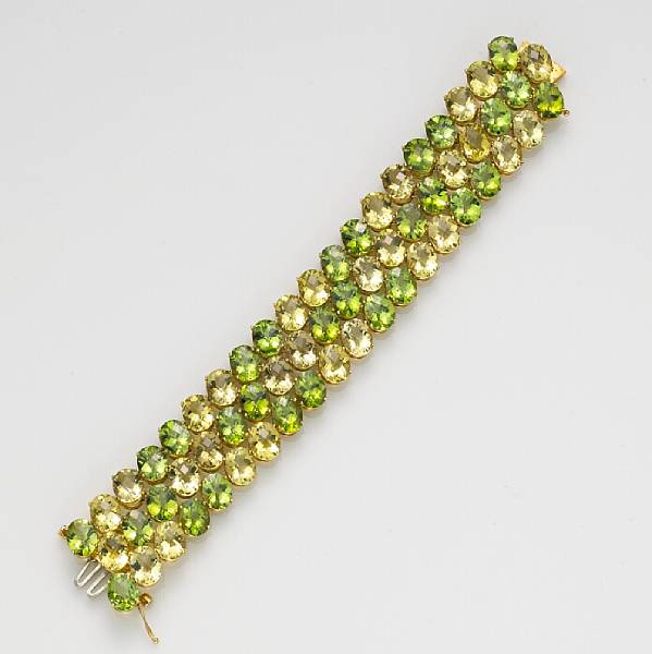 Appraisal: A peridot and lemon citrine bracelet Paolo Costagli with pink