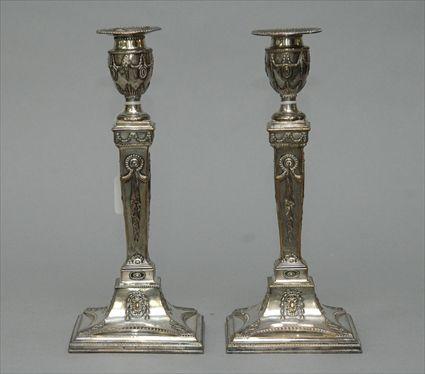 Appraisal: Pair of Silver-Plated Candlesticks