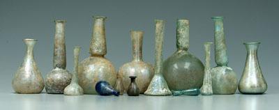 Appraisal: Twelve ancient Roman bottles pale aqua blue and darker green