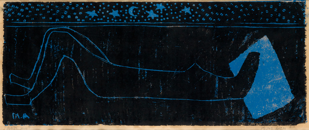 Appraisal: MILTON AVERY Night Nude Woodcut printed in blue and black