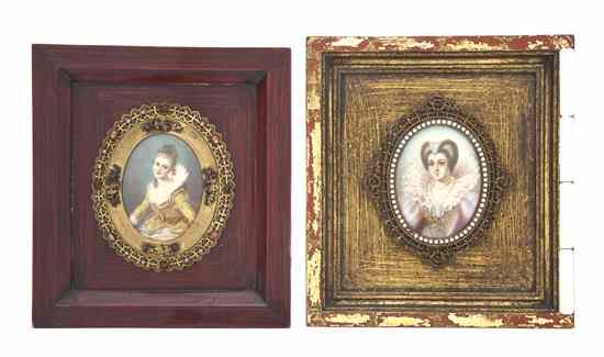 Appraisal: Two Continental Portrait Miniatures on Ivory each of oval form