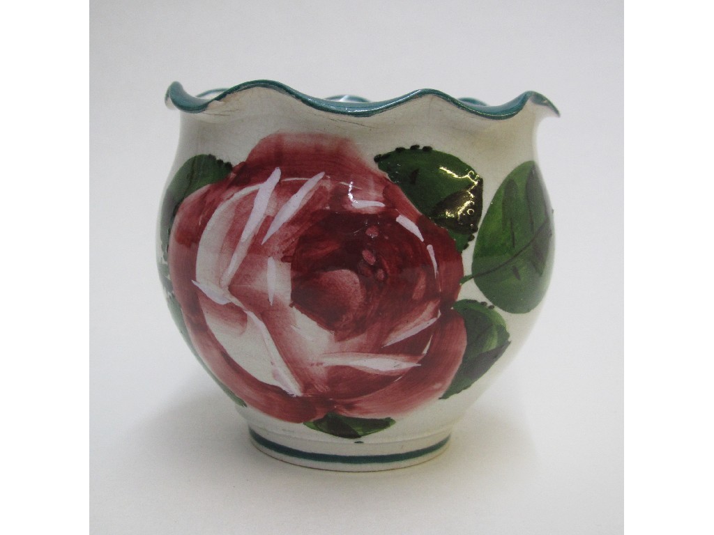 Appraisal: A Wemyss Chesham fern pot painted with cabbage roses blue