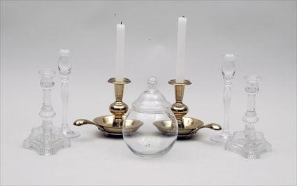 Appraisal: Three Pairs of Candlesticks Together with a glass covered bowl