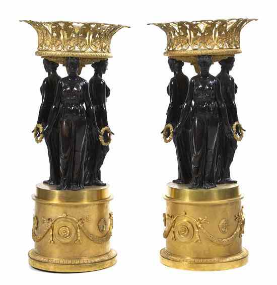 Appraisal: A Pair of Empire Style Gilt and Patinated Bronze Figural