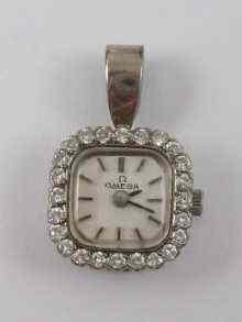 Appraisal: A hallmarked ct white gold Omega pendant watch with diamond