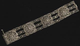 Appraisal: Silver Filigree Bracelet Having four ornate handmade square silver wire-work