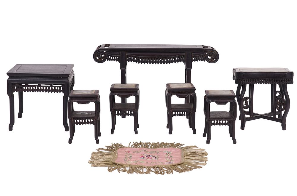 Appraisal: Chinese Miniature Carved Hardwood Tables Chinese miniature carved hardwood tables