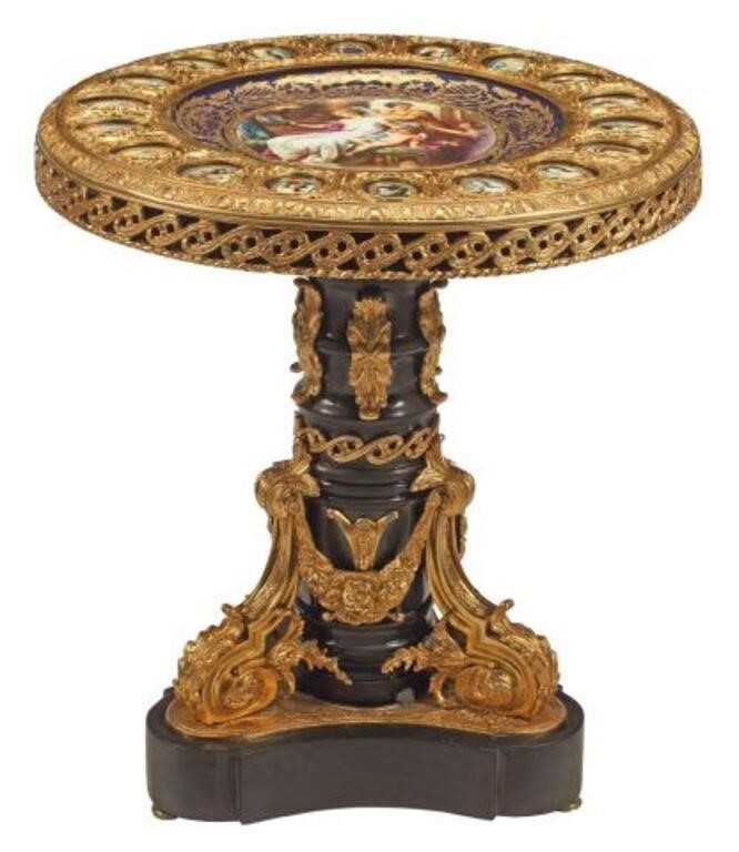 Appraisal: Louis XV style porcelain center table with bronze dore mounts