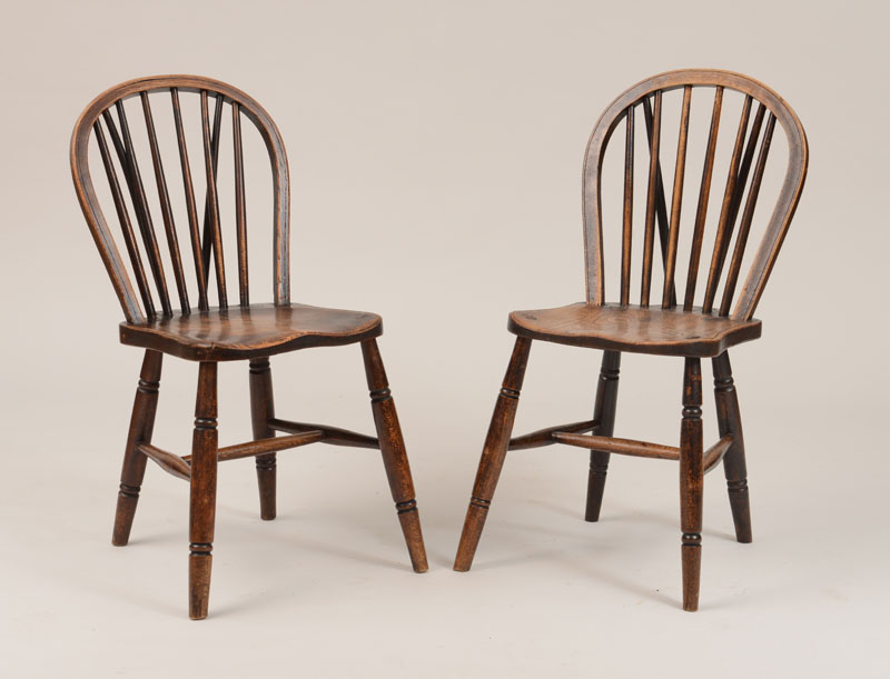 Appraisal: Pair of Elm Windsor Chairs Early th Century x x