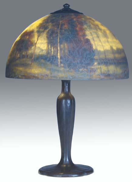 Appraisal: HANDEL Table lamp its chipped ice shade reverse-painted with a