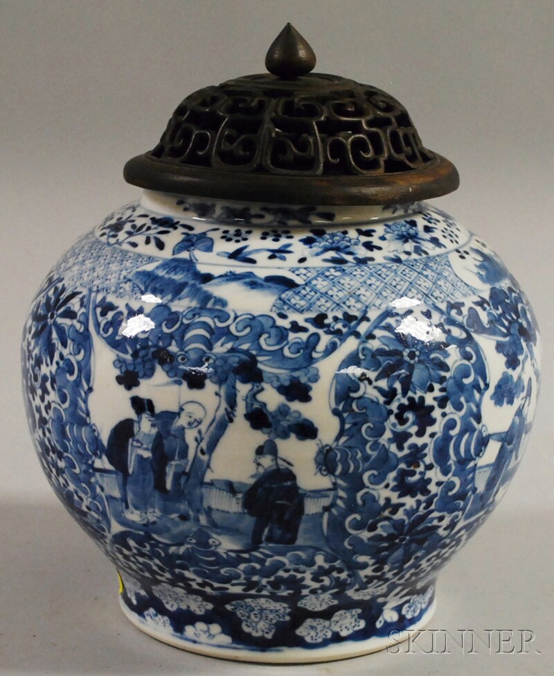 Appraisal: Chinese Blue and White Porcelain Ginger Jar decorated with scenes