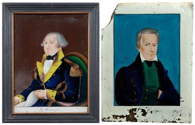 Appraisal: Pair folk art reverse-painted glass portraits George Washington in uniform