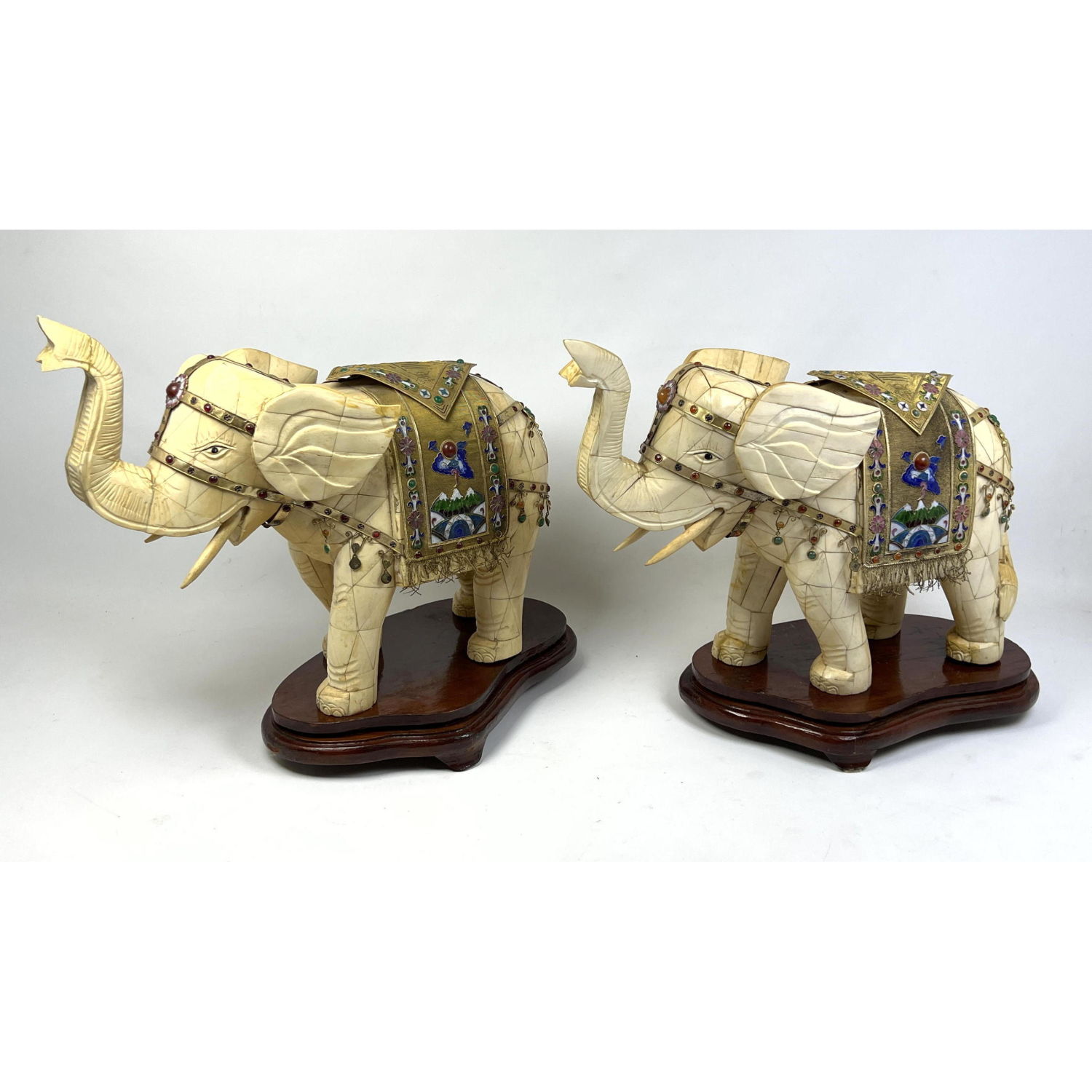 Appraisal: Pr Mosaic Tile and Enameled Metal Elephant Sculptures Dimensions H