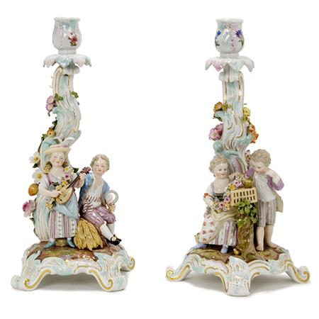 Appraisal: Pair of Meissen Porcelain Figural Candlesticks Estimate -