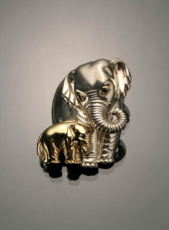 Appraisal: Silver and -Karat Yellow-Gold 'Elephant and Calf' Brooch Tiffany Co