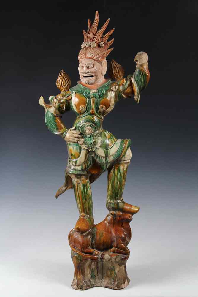 Appraisal: CERAMIC GUARDIAN FIGURE-LOKAPALA - Chinese Tang Dynasty large standing figure