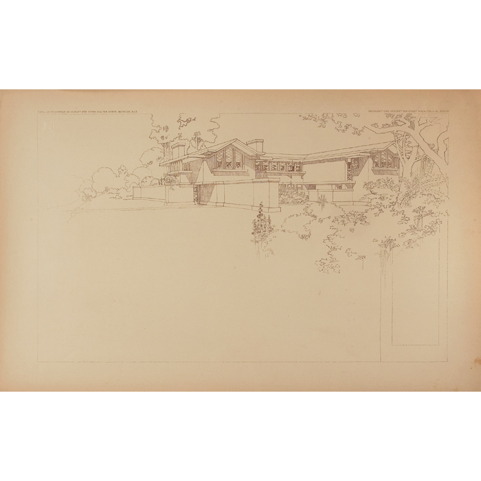 Appraisal: Frank Lloyd Wright Wasmuth print with tissue overlay Plate LII