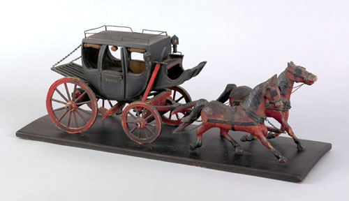 Appraisal: Rare Jailhouse Carvers horse and carriage signed by the maker