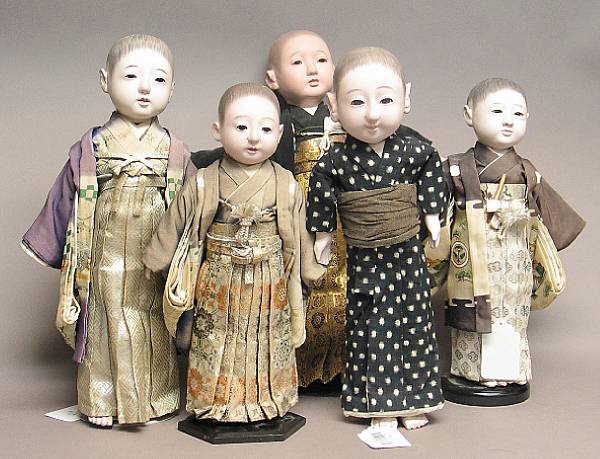 Appraisal: Five Japanese boy dolls Each a isho-ningyo fashion doll of