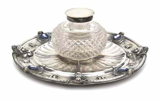 Appraisal: An English Silverplate Inkstand Elkington Co of circular form having