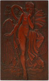 Appraisal: R PELLETIER BRONZE PLAQUE YOUTHFUL GIRL W SWAN R PELLETIER