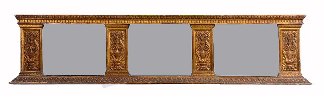 Appraisal: A TH CENTURY GILTWOOD THREE SECTIONAL OVERMANTEL MIRROR with carved