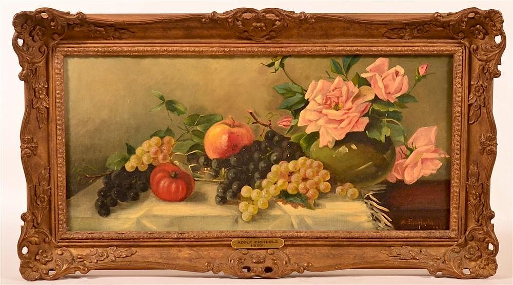 Appraisal: Oil on Canvas Fruit and Floral Still Life Oil on