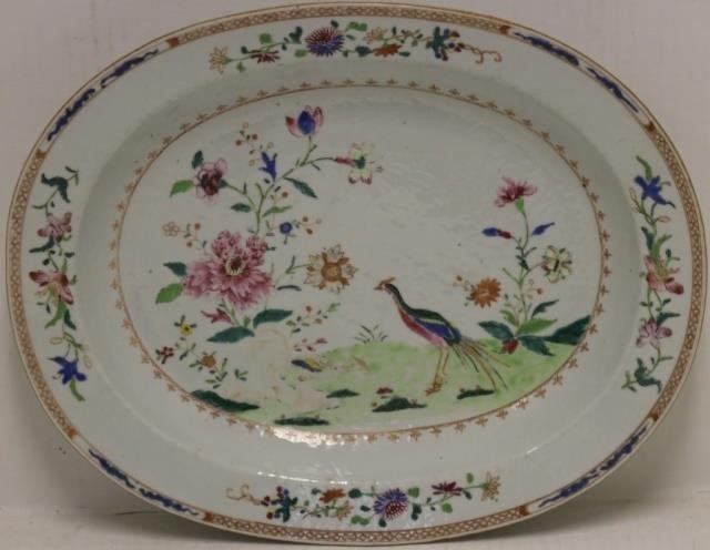 Appraisal: LATE TH C CHINESE EXPORT PLATTER FLORAL ANDBIRD DESIGN HAS