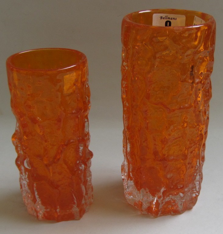 Appraisal: Two Whitefriars tangerine bark effect vases cm high