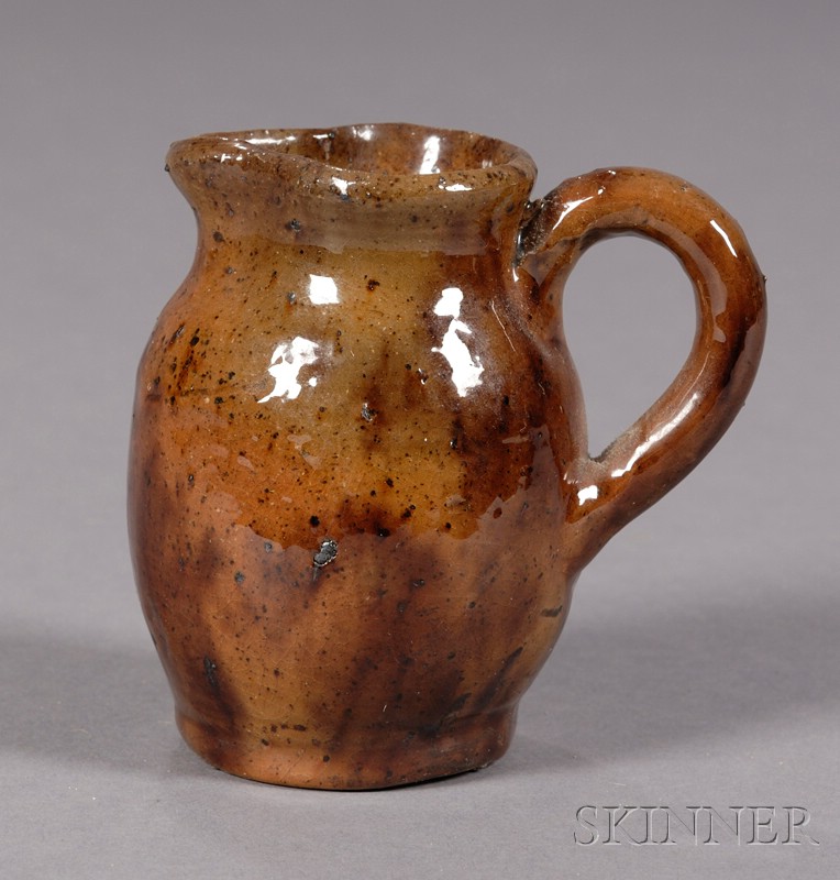 Appraisal: Small Redware Pottery Pitcher America early th century speckled brown