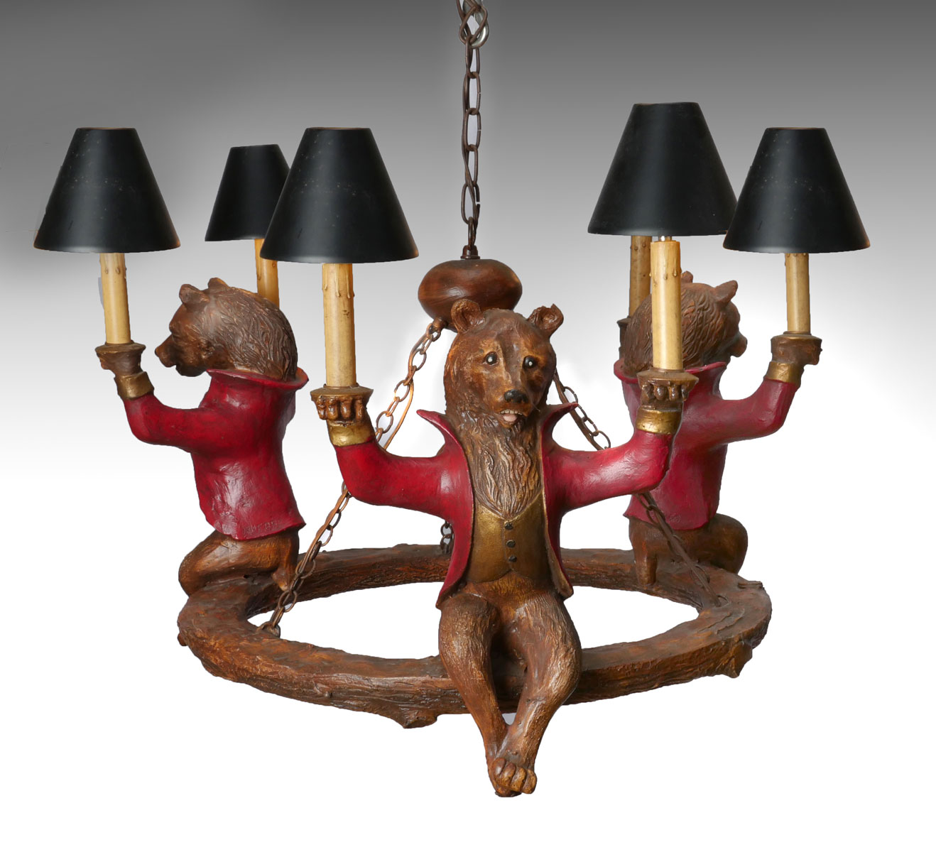 Appraisal: BILL HUEBBE BEAR CHANDELIER A whimsical - light chandelier having