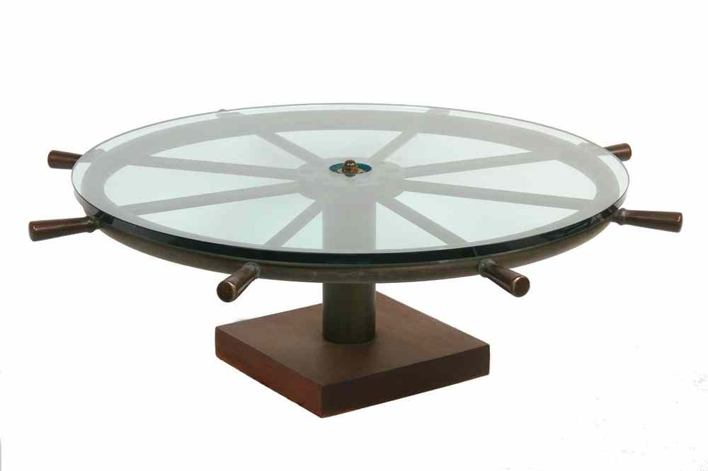 Appraisal: SHIP'S WHEEL COFFEE TABLE - Solid Bronze Eight-Spoke Ship's Wheel