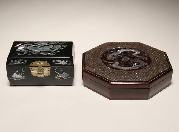 Appraisal: Two Asian boxes with mother-of-pearl inlay ebonized rectangular form decorated