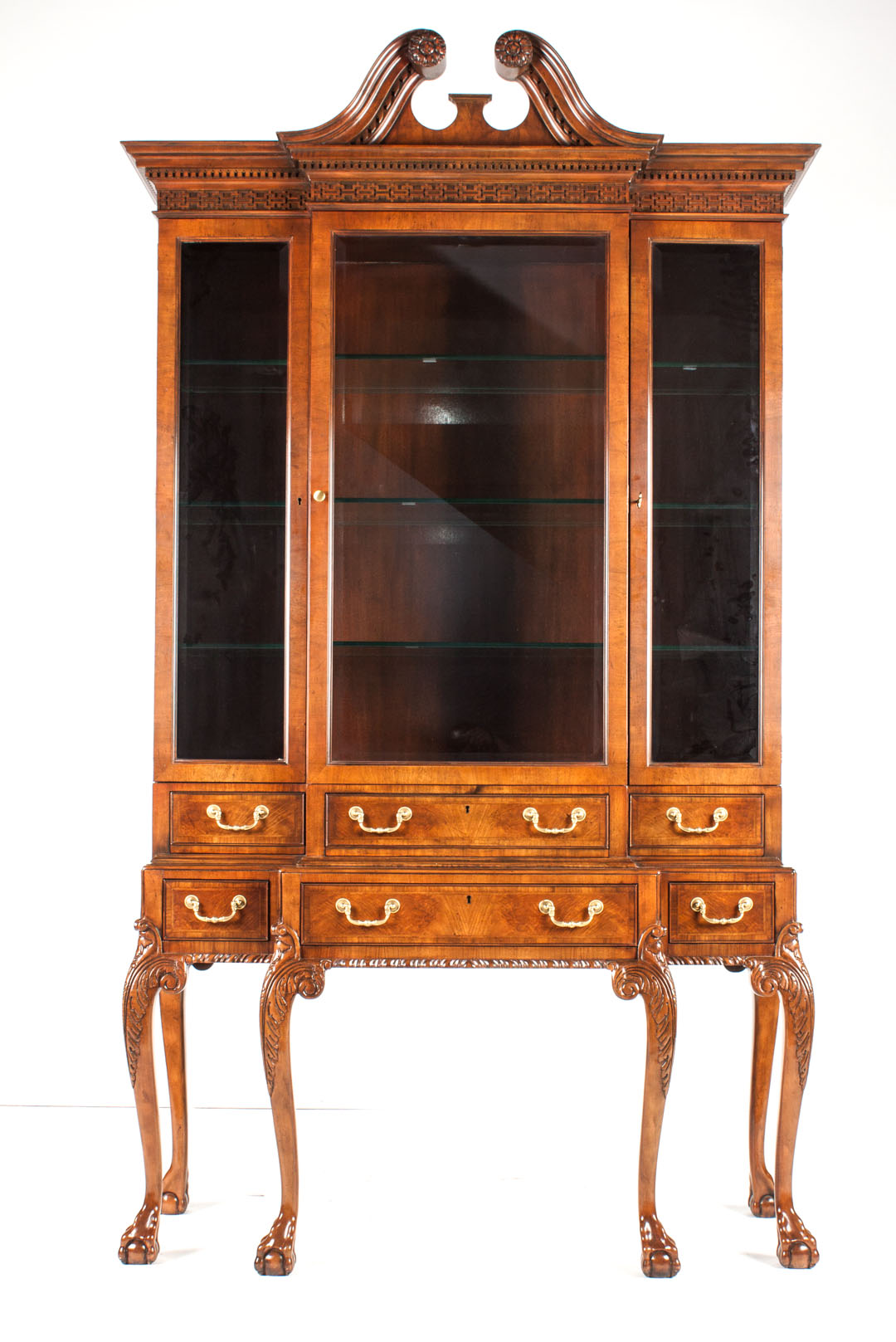 Appraisal: Baker Chippendale style mahogany china cabinet with blind-fret carved cornice