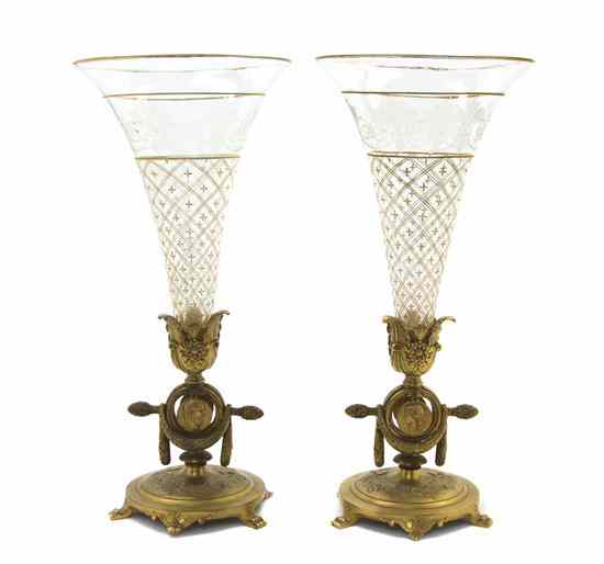 Appraisal: A Pair of French Gilt Bronze Mounted Glass Vases each