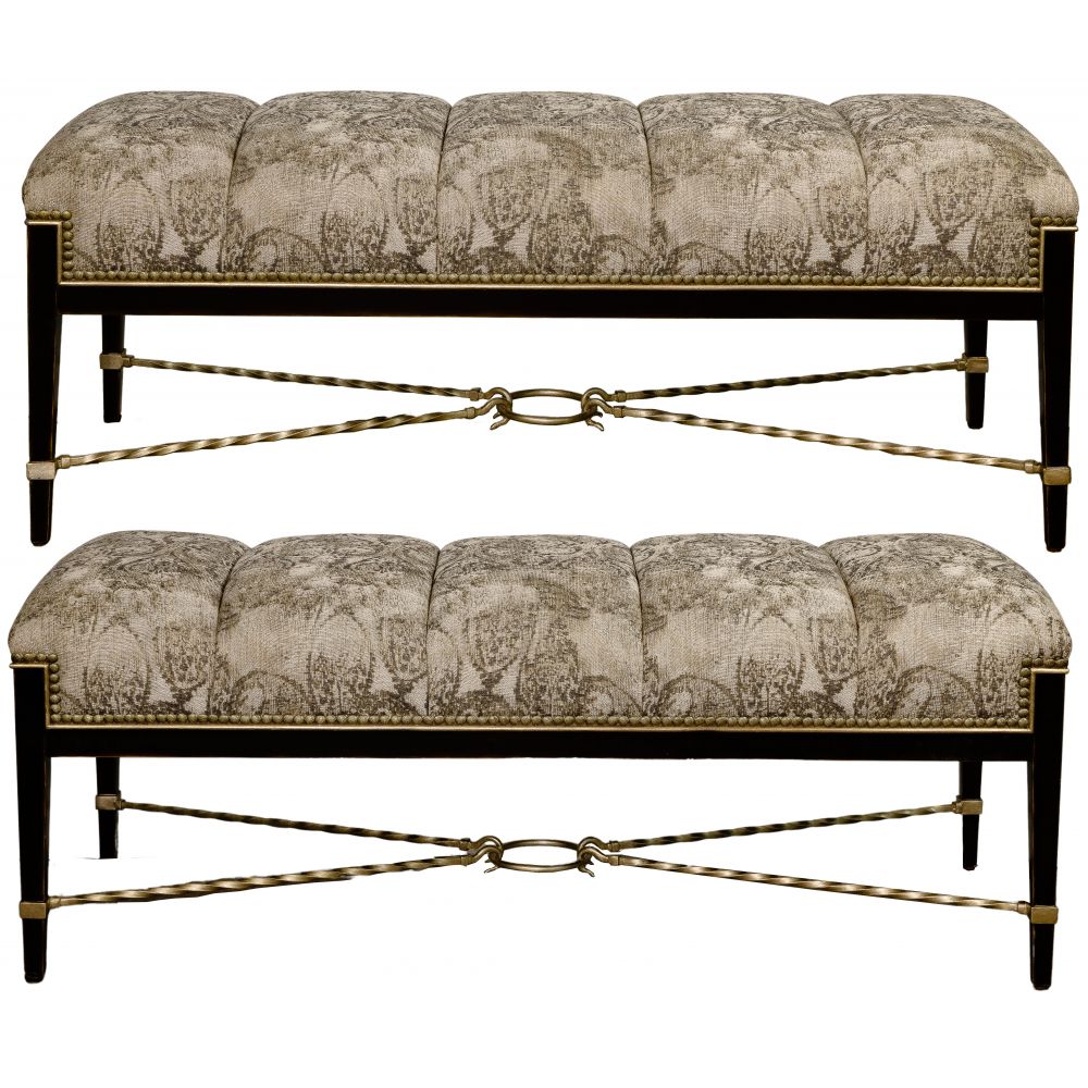 Appraisal: MARGE CARSON UPHOLSTERED BENCHES items having wood and metal frames