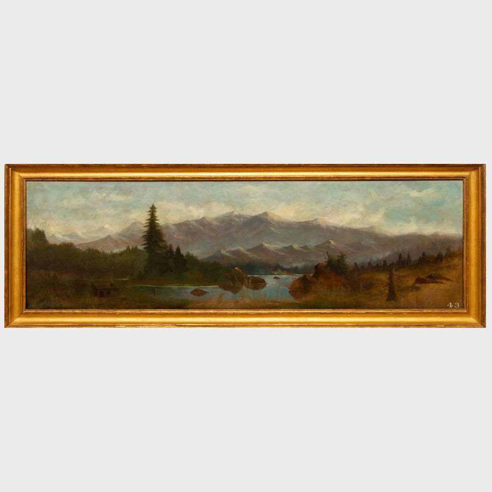 Appraisal: C Kenney Lake Scene in Mountains Cabin in Fog Oil