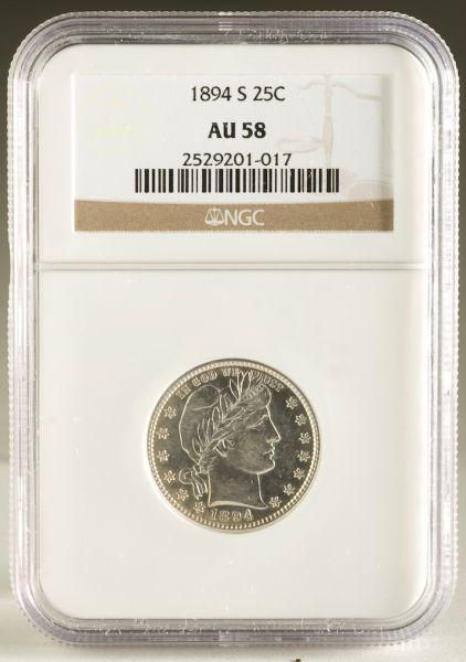 Appraisal: NGC AU -S Barber Quarter subtle peripheral toning