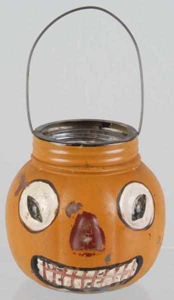 Appraisal: Halloween Glass Jack-O-Lantern Candy Container Description Includes original wire holder