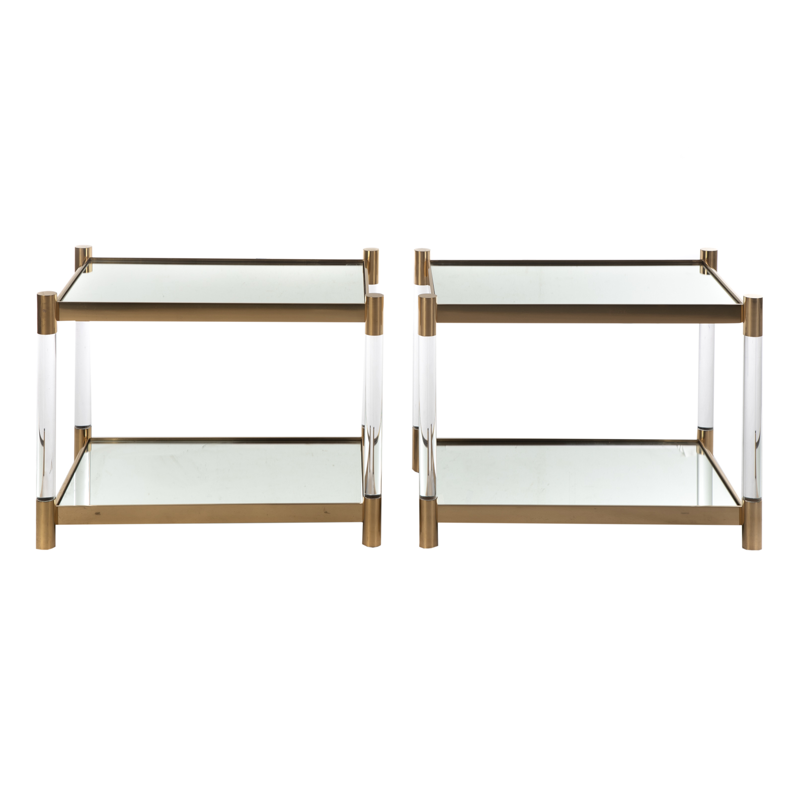 Appraisal: A PAIR OF CONTEMPORARY BRASS GLASS END TABLES th century