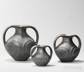 Appraisal: Three Sichuan Pottery Amphoras Three Sichuan Pottery Amphoras China Han