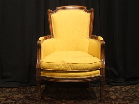 Appraisal: LOUIS XVI STYLE BERGERE th century Goldenrod upholstery - h