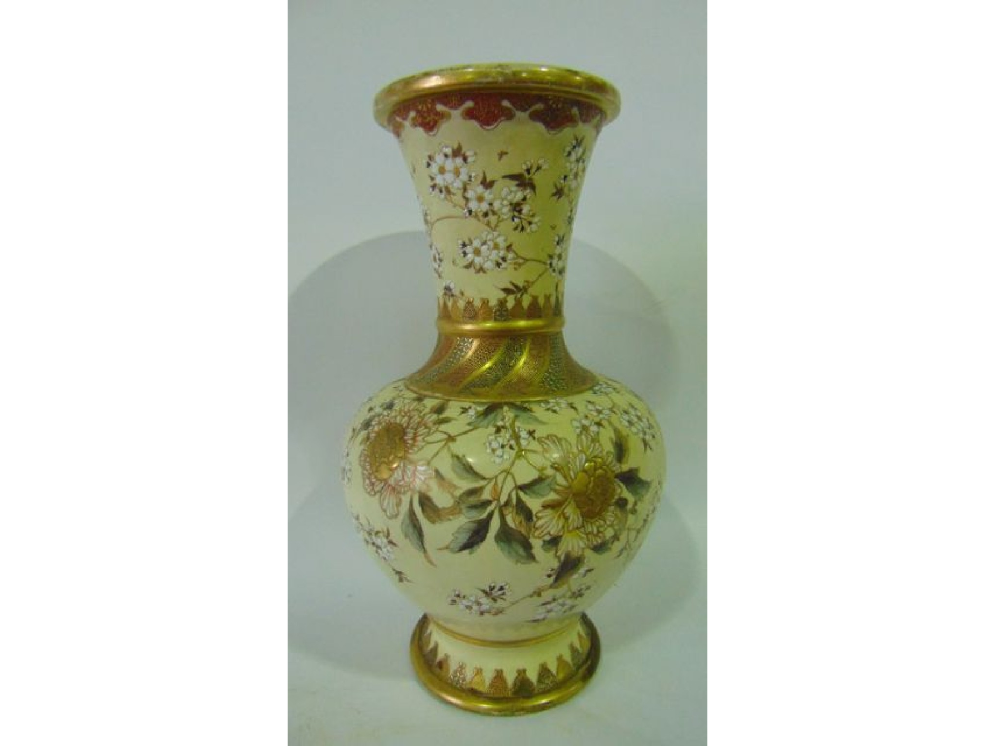 Appraisal: A large late th century cream ground Satsuma type vase